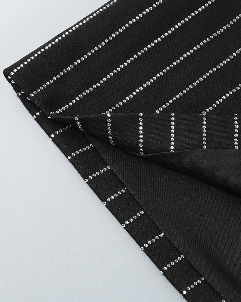 Strapless Crystal Stripes Dress Black