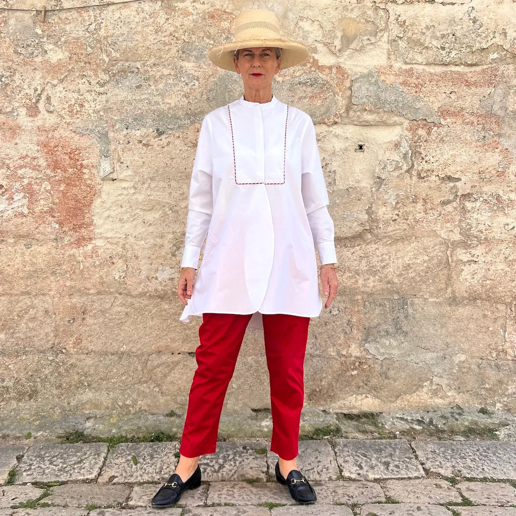 Shirt N. 2 - French Intellectual Embroidered Bib Blouse with Tulip Hem | Dadihouse