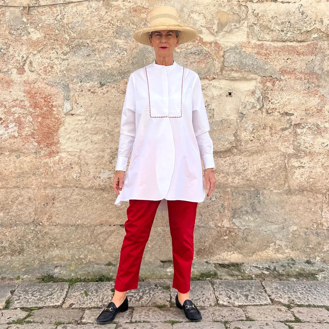 Shirt N. 2 - French Intellectual Embroidered Bib Blouse with Tulip Hem | Dadihouse