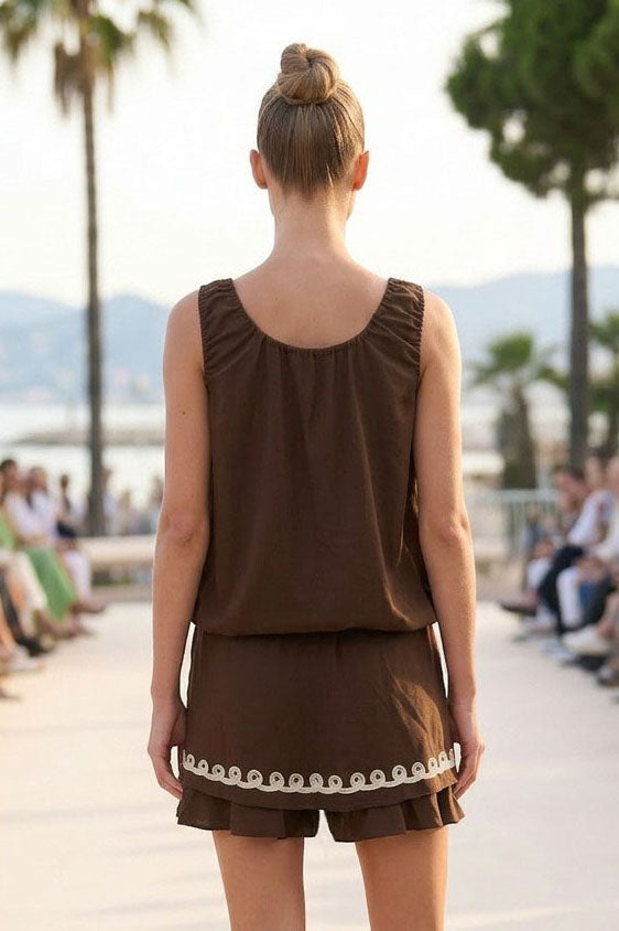 IVY EMBROIDERED BUBBLE LINEN TOP