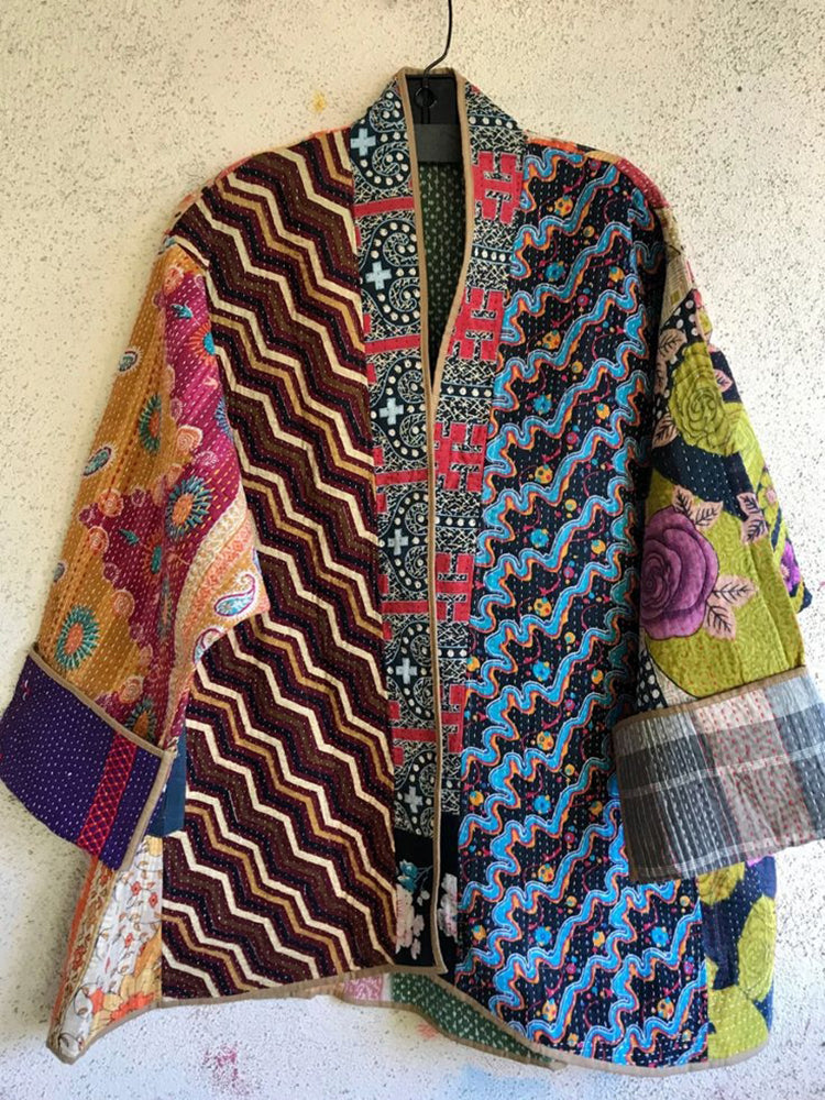 Japanese Style Spliced floral Contrasting Kimono