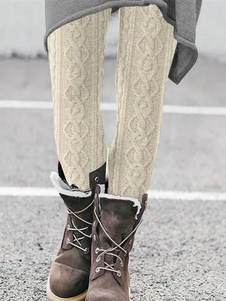 Vintage Pure Wool Pattern Cozy Knit Leggings