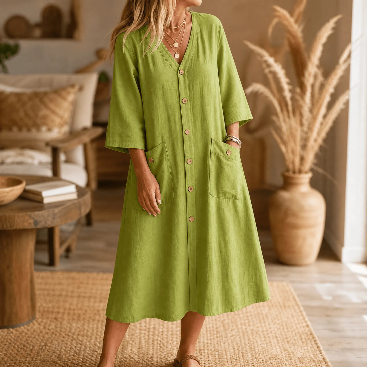 Linora – Women's Button-Front Midi Dress