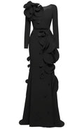Long Sleeve Petal Detail Maxi Dress Black