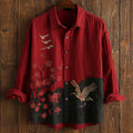 Japanese Cherry Blossom And Crane Art Print Casual Linen Shirt