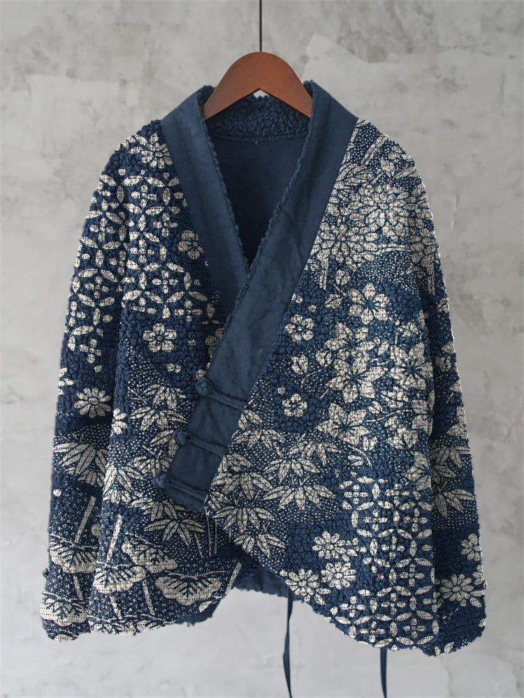 Japanese Flower Art Plush Cardigan
