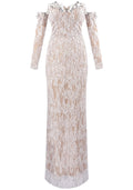 Long Sleeve Bardot Maxi Dress Nude