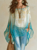Effortless Coastal Breeze Turquoise Ombre Sheer Blouse