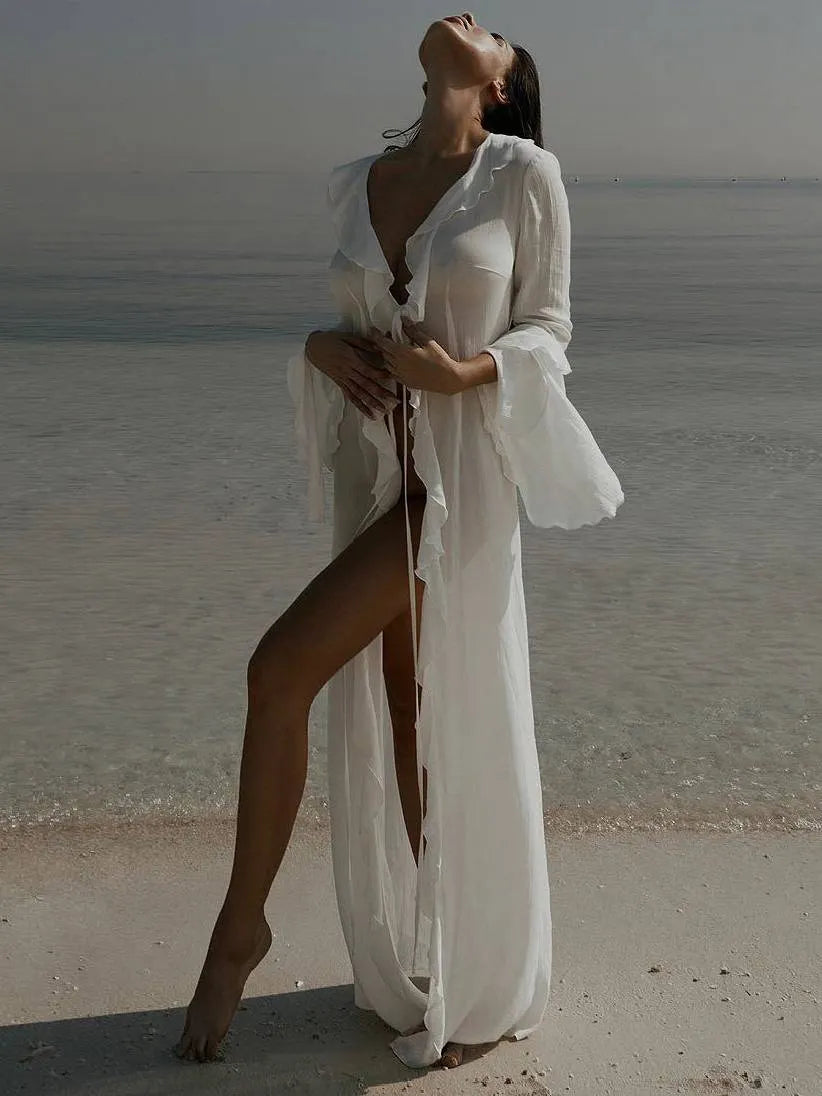 Ruffled Bikini Cover-up Sun Protection Dress