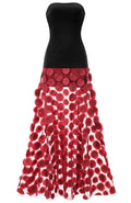 Strapless A Line Maxi Dress Black Burgundy