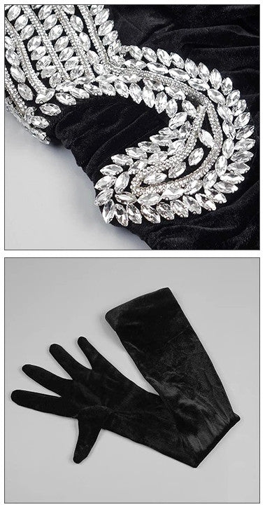Crystal Strapless Mermaid Maxi Velvet Dress Black