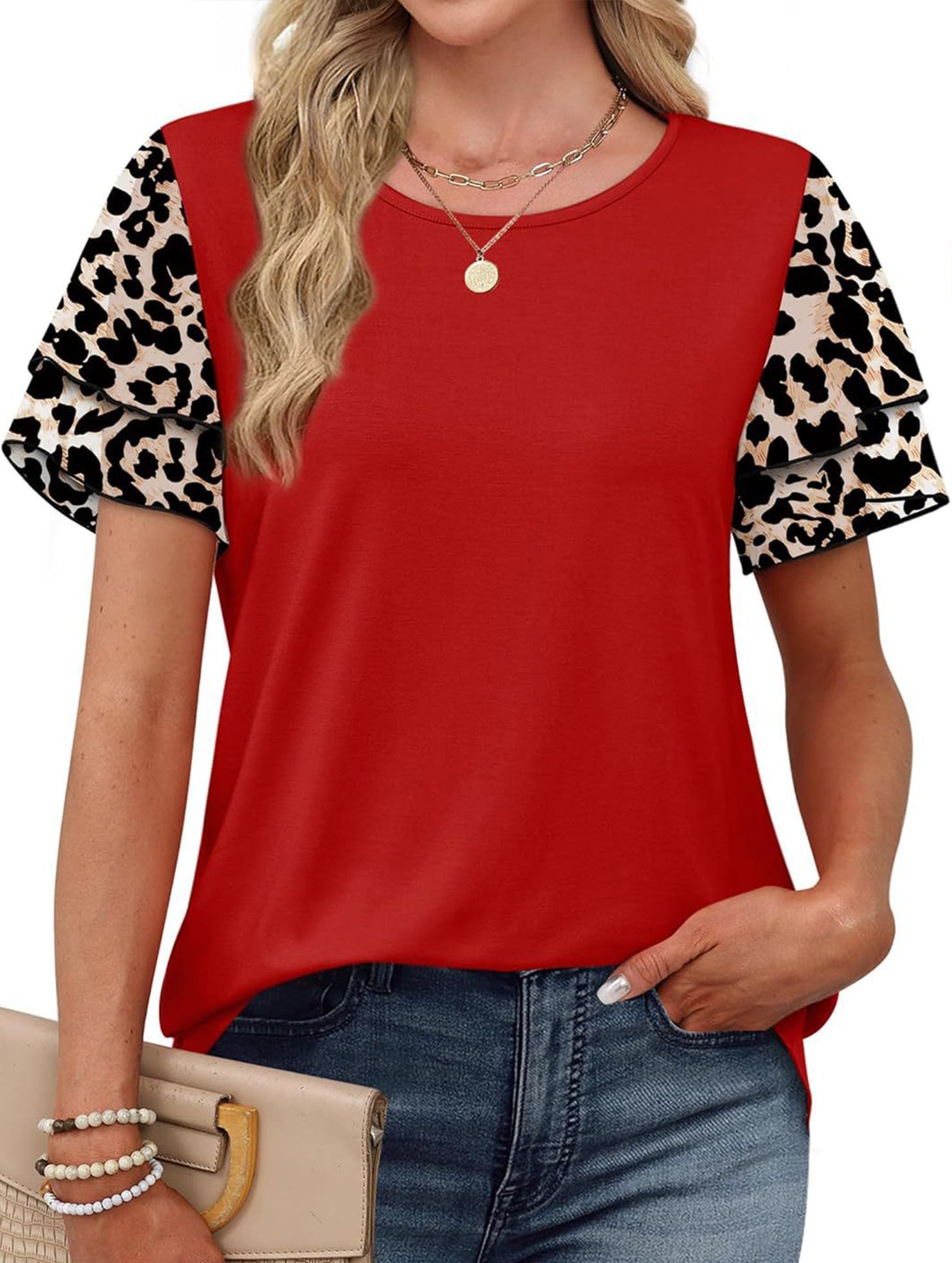 Crewneck Print Double Sleeve Tee_CWTTS00917