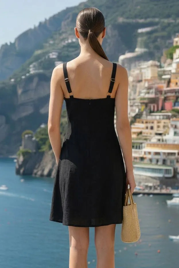 WAIST APPLIQUE LINEN DRESS