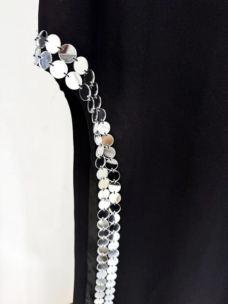 Long Sleeve Mirrored Detail Maxi Dress Black