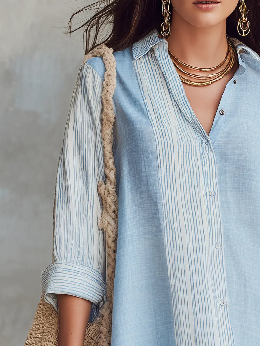 Relaxed Sky Blue Mixed Stripe Shirt