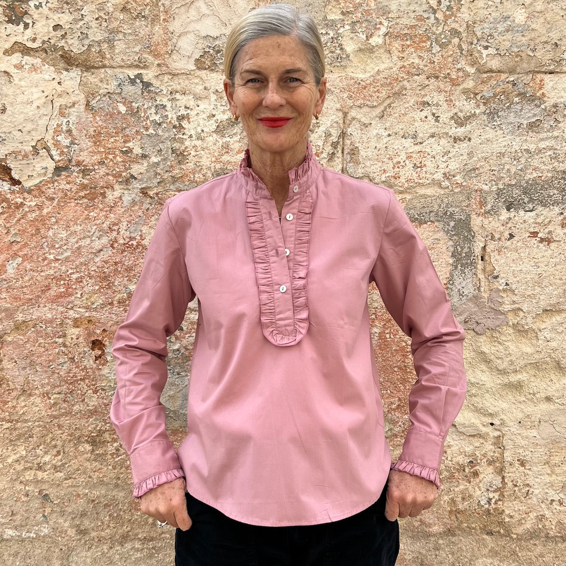 ApuntoB Blouse 38 – Italian Cotton Micro-Pleated Stand Collar Popover Blouse
