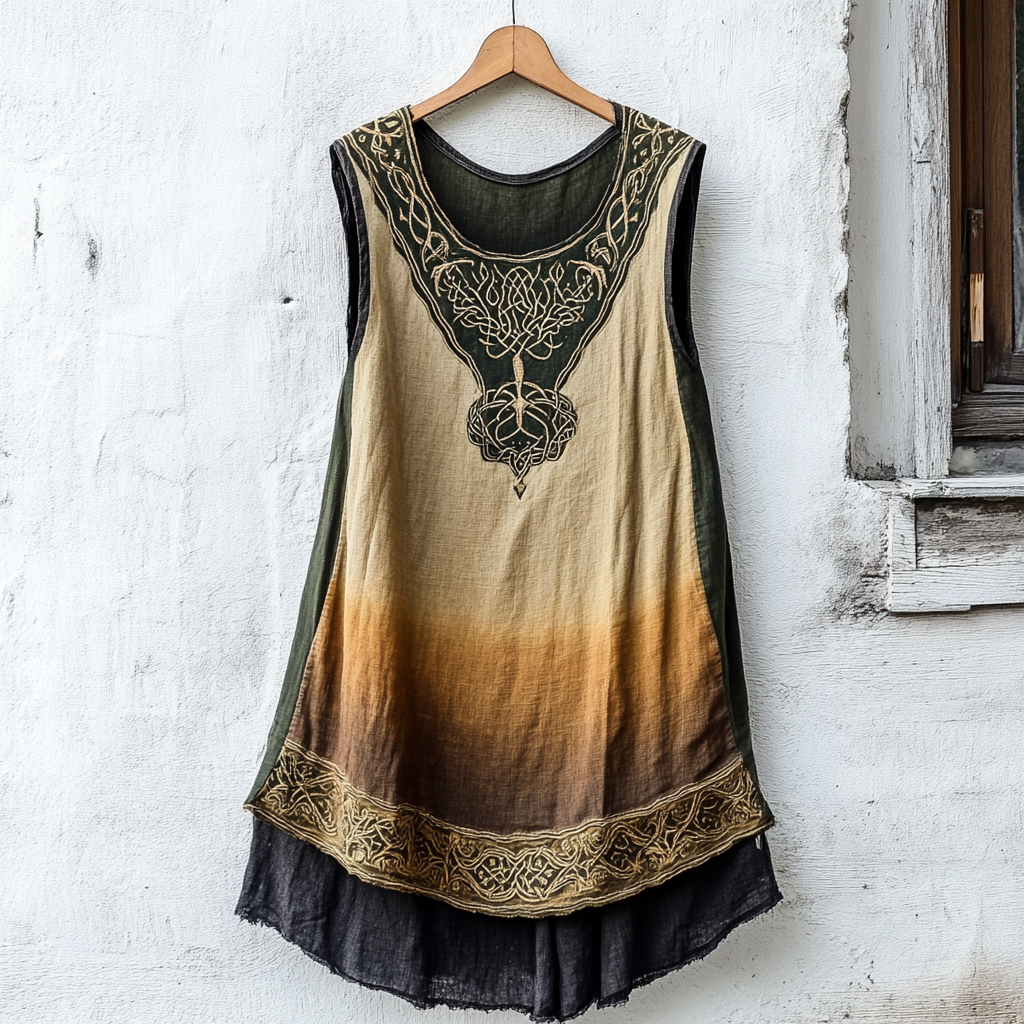 Women's Viking Tree Of Life Celtic Knot Gradient Art Linen Sleeveless Top