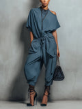 Indigo Asymmetric Drawstring Jumpsuit