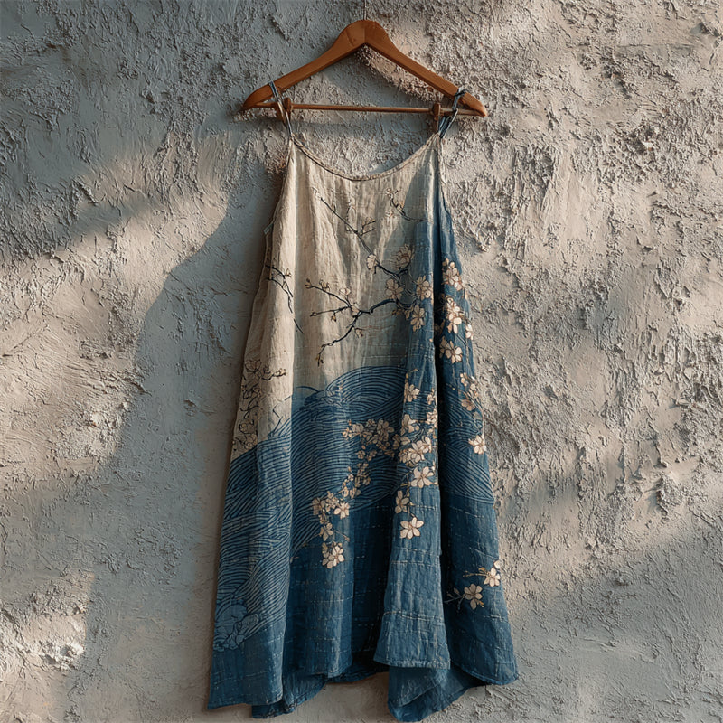 Almond Blossom Sea Waves Japanese Gradient Linen Cami Dress