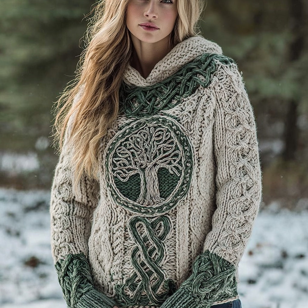 Viking Tree Of Life Celtic Knot Knit Hooded Sweater