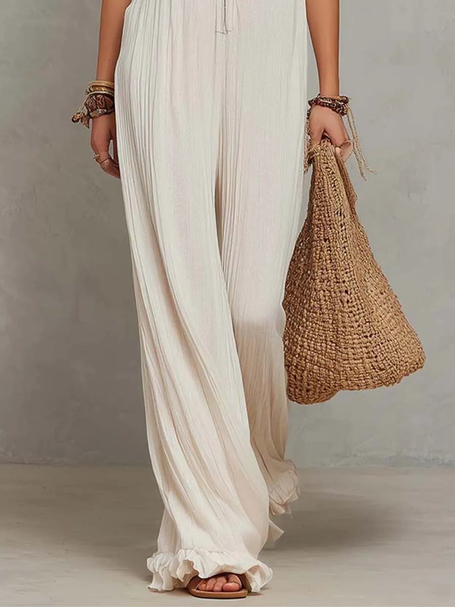 Lightweight Bohemian-style Pleated Chiffon Sleeveless Jumpsuit