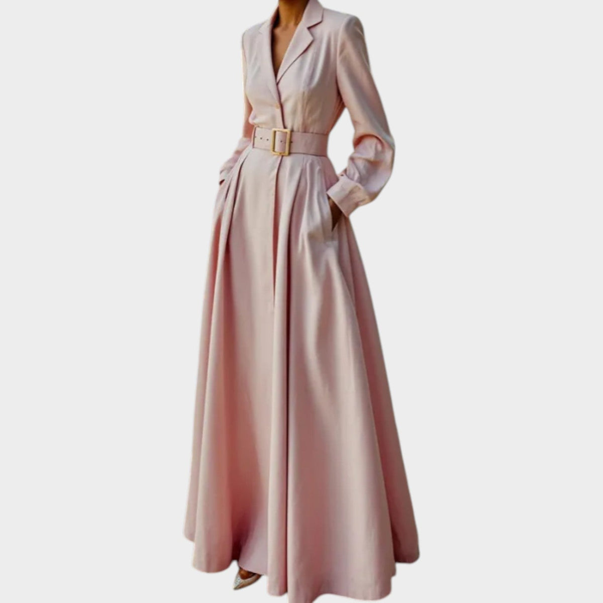 Elegant Belted Long Sleeve Maxi Dress