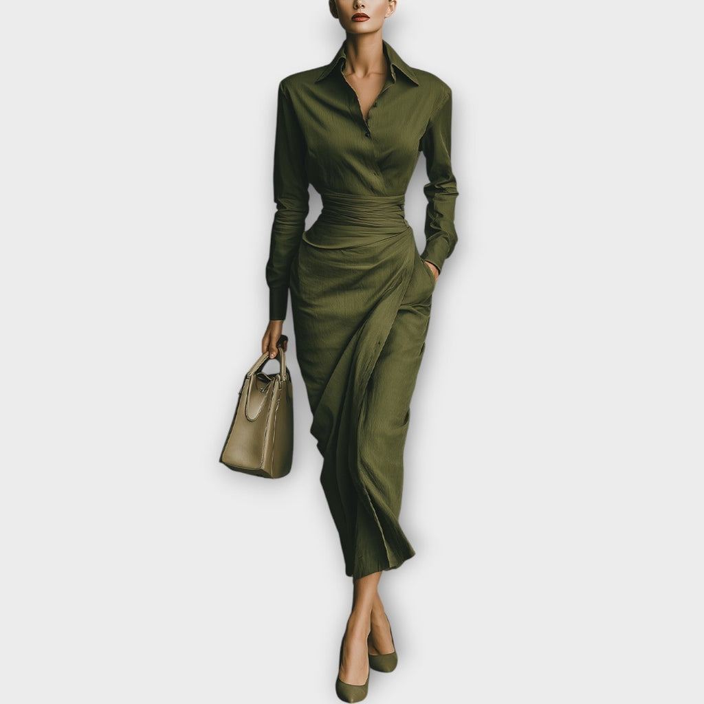 Sophisticated Wrap-Shirt Midi Dress