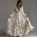 Classy Glitter Flowers Lace Linen Maxi Dress