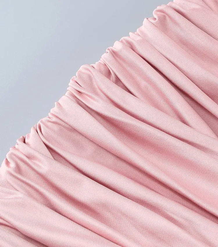 Strapless Lace Corset Draped Dress Pink
