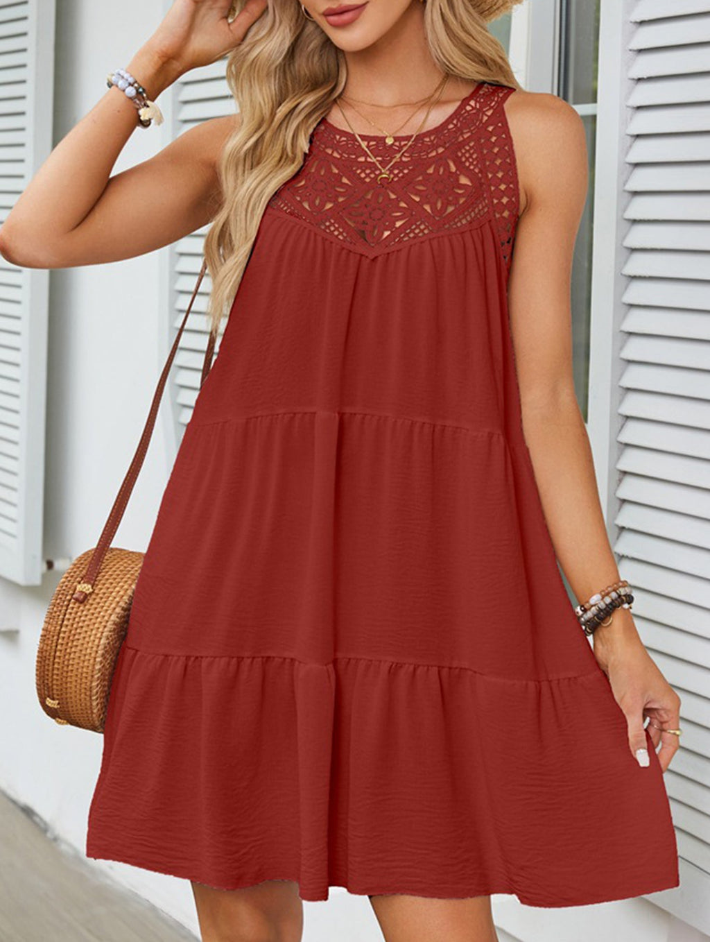 Lace Patch Halter A Line Dress_CWDSD12026