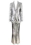 Long Sleeve Mirrored Sequin Suit Silver