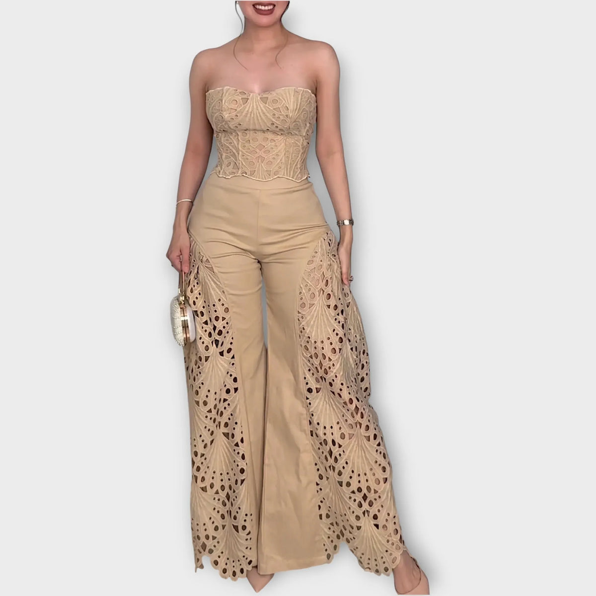 Elegant Cutout Lace Two-Piece Set