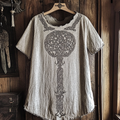 Women's Viking Tribal Tree Of Life Print Linen T-shirt