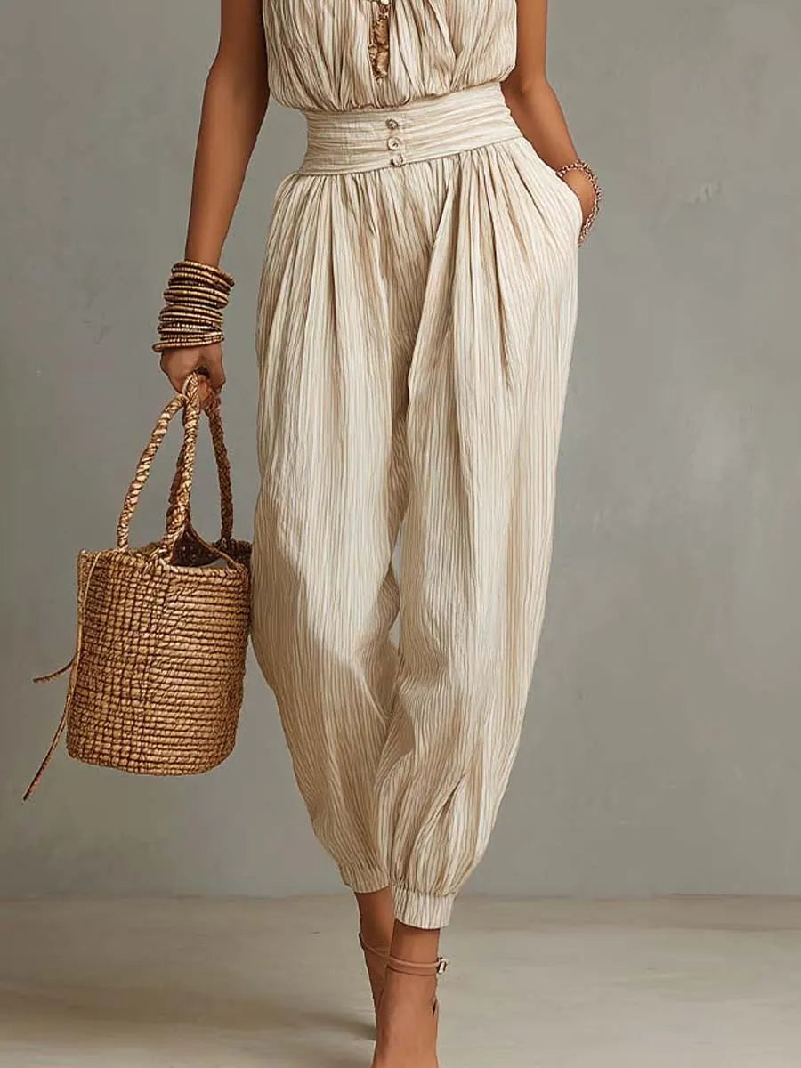 Bohemian Halter Smocked Waist Crinkled Jumpsuit