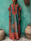 Bohemian-Print Loose and Cozy Linen-Cotton Dress