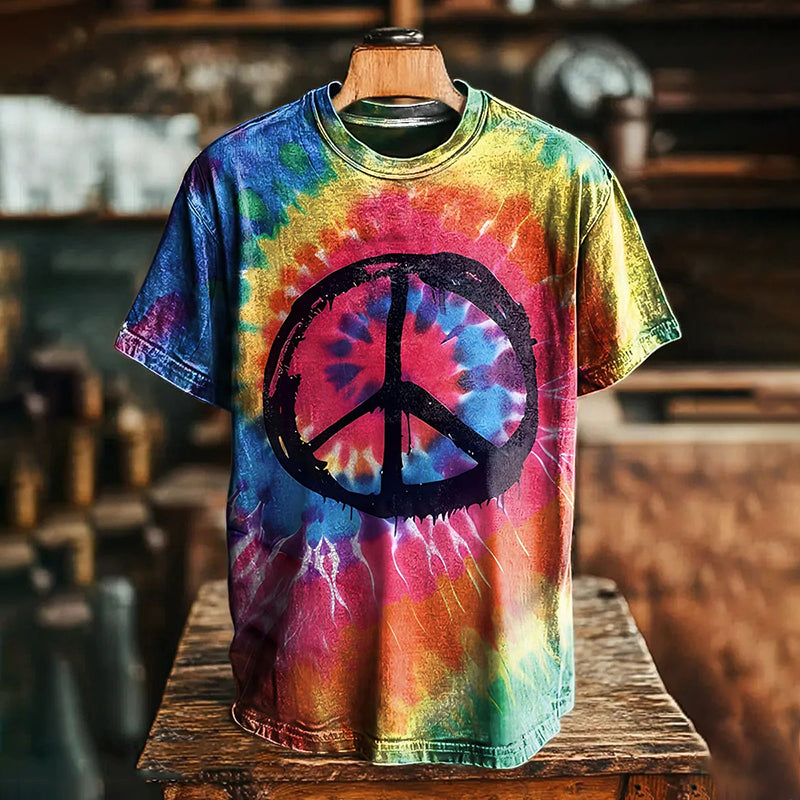 Men's Hippie Peace Print Vintage Tie Dye T-shirt