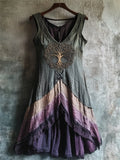Vintage Tree Of Life Lace Hem Layered Dyed Linen Dress