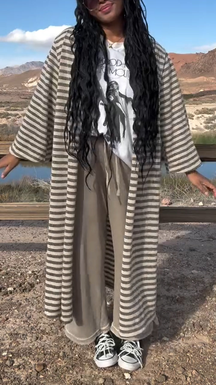 Women Striped Casual Cardigan