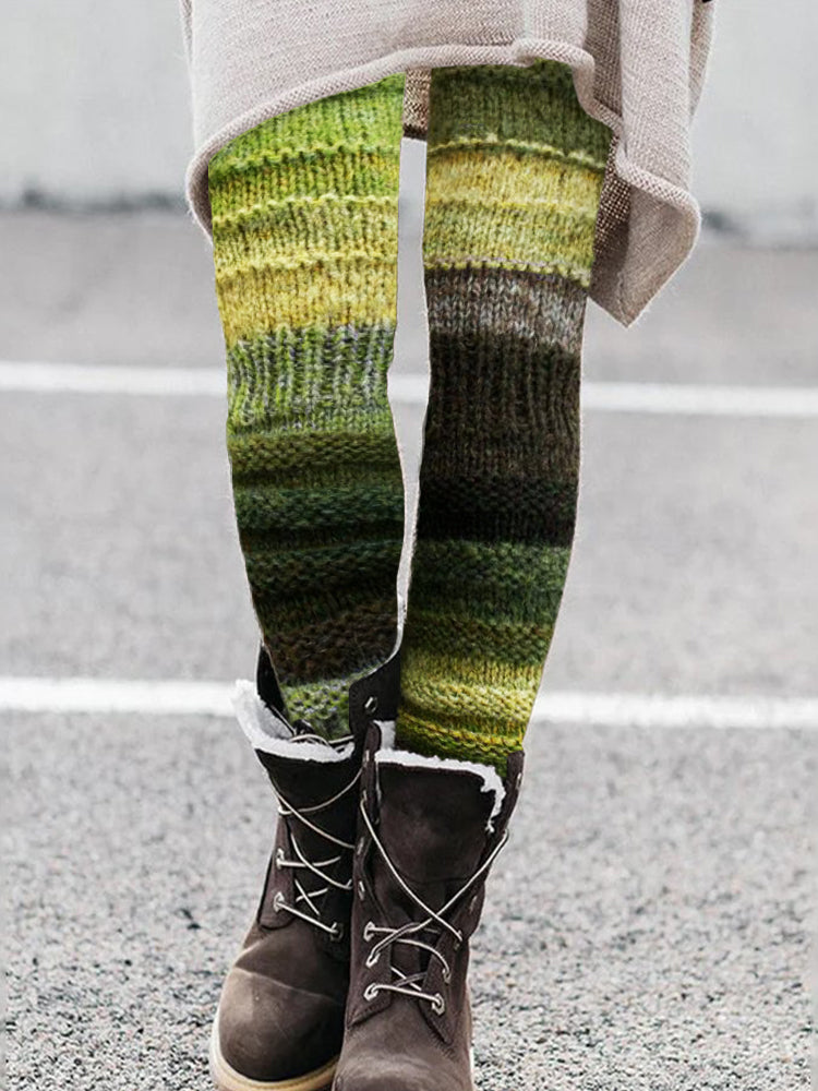Forest Elf Inspired Gradient Patchwork Knit Cozy Leggings