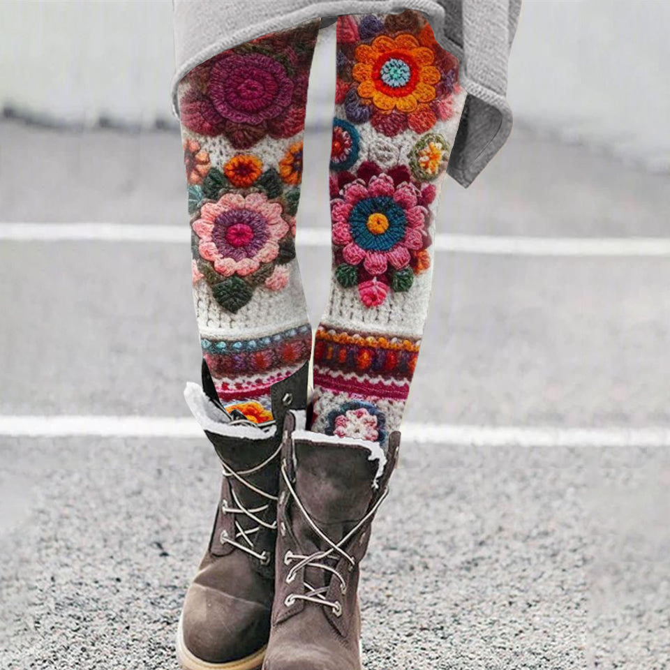 Vintage Floral Cozy Knit Leggings