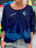 Lovely Cat Indigo Shibori Art Washed Cozy T Shirt