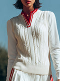 Retro Sports Style Stand-up Collar Sleeveless Knitted Vest