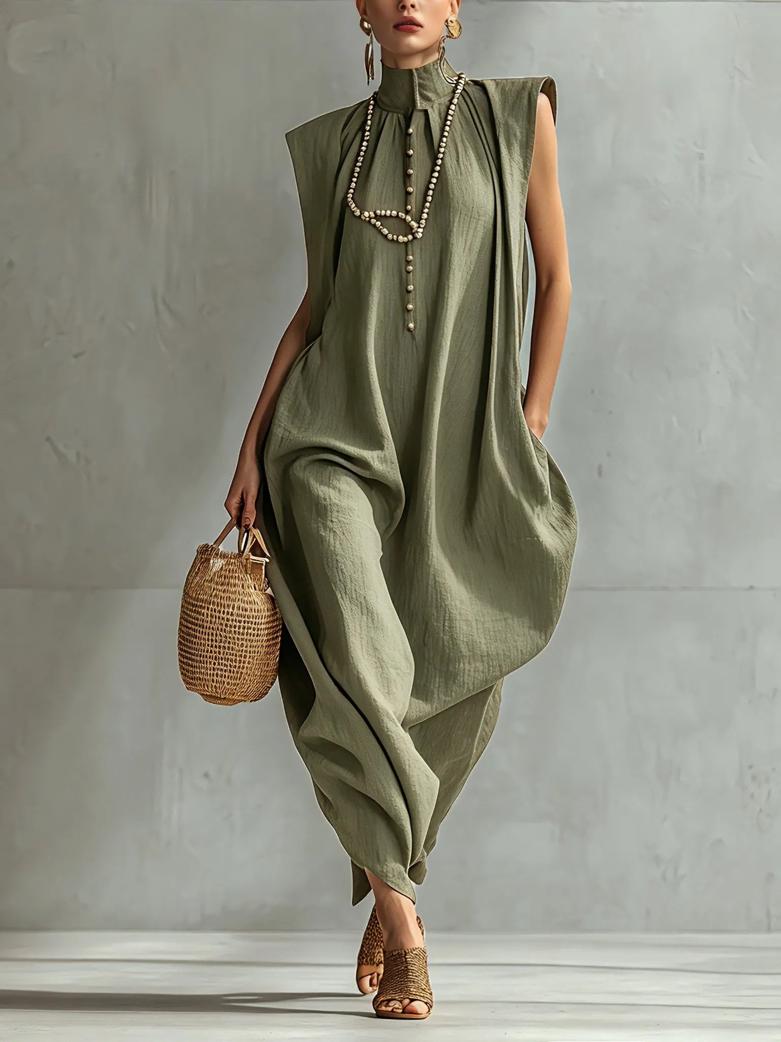 Olive Relaxed O-Line Maxi Dress