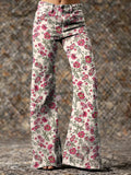 Women's Retro Floral Art Print Casual Washed Pants