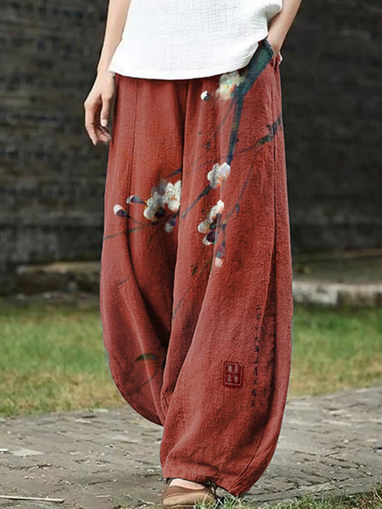 Japanese Art Sakura Printed Casual Pants