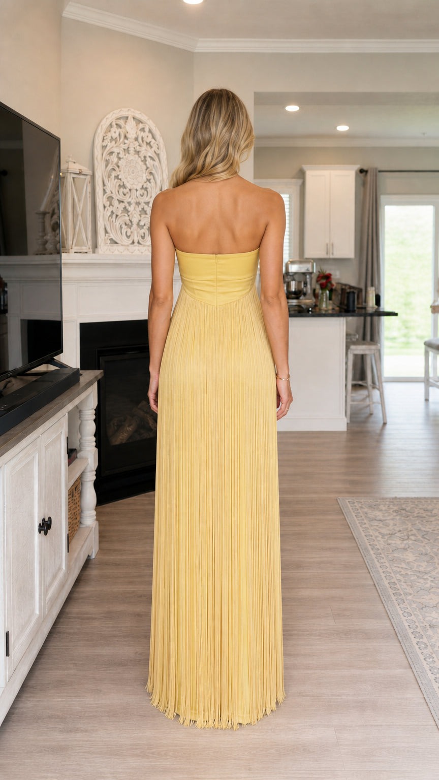 Strapless Fringe Cutout Maxi Dress