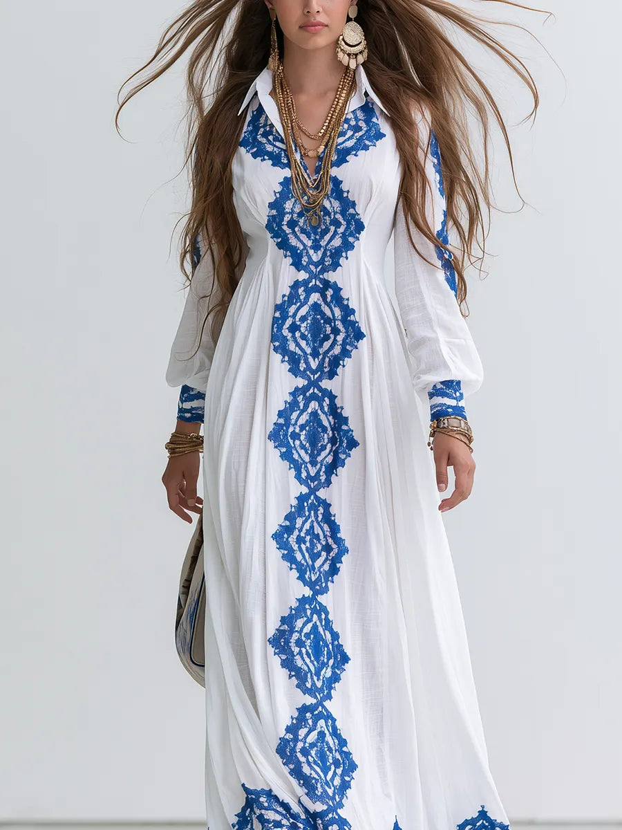 Bohemian Blue Floral Print Maxi Dress