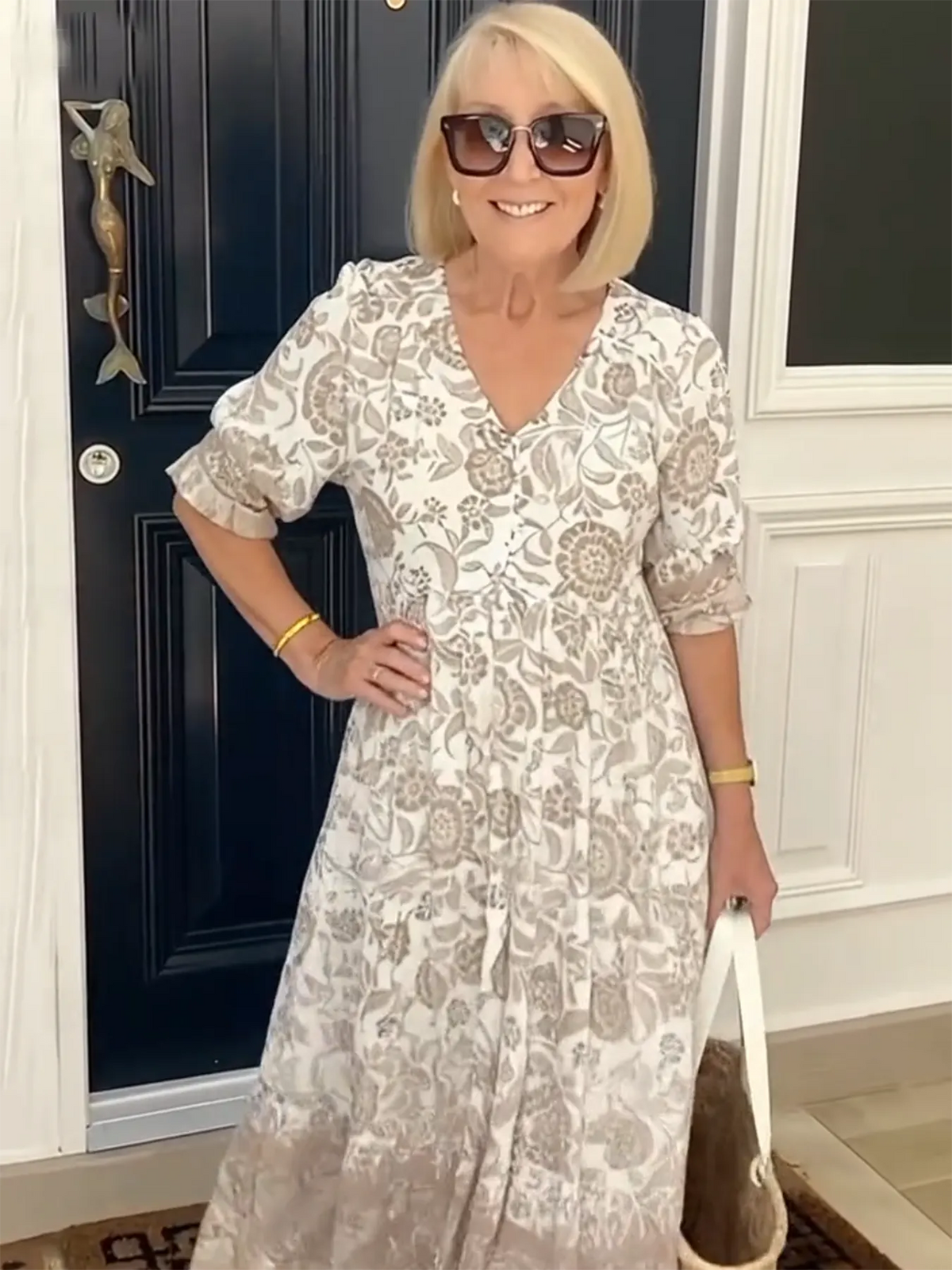 Boho Deep V Half Sleeve Dress Loose Floral Skirt Vacation Dress