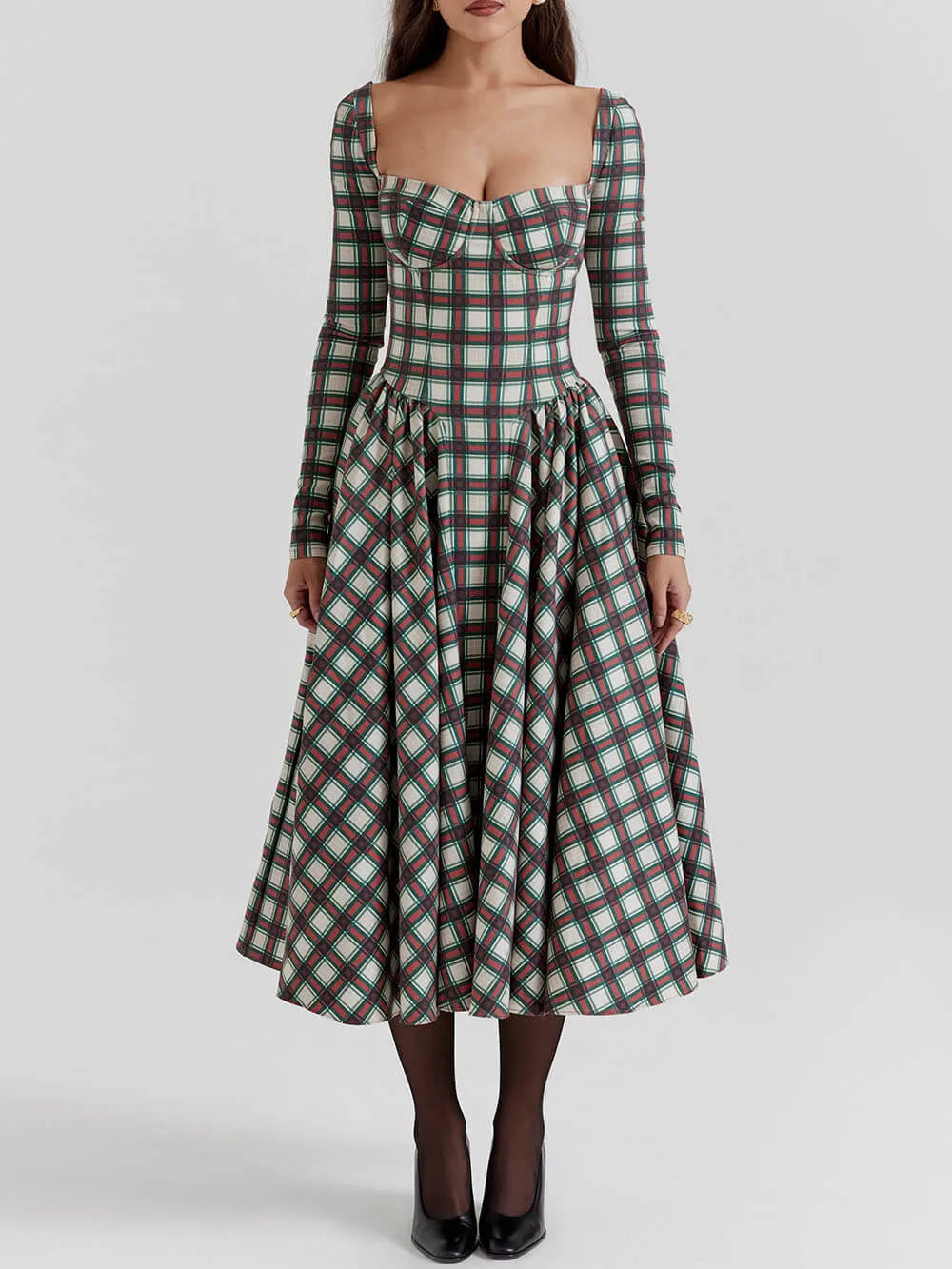 Red Tartan Corset Midi Dress