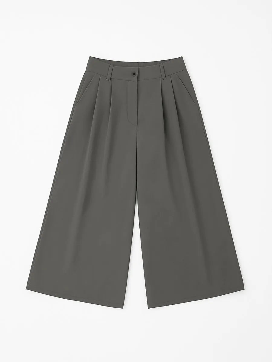 High Waisted Loose Pleated Solid Color Split-Joint Pants Trousers